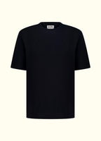 The Comfort Fit in Black — oversized Suvin cotton t-shirt, front view.