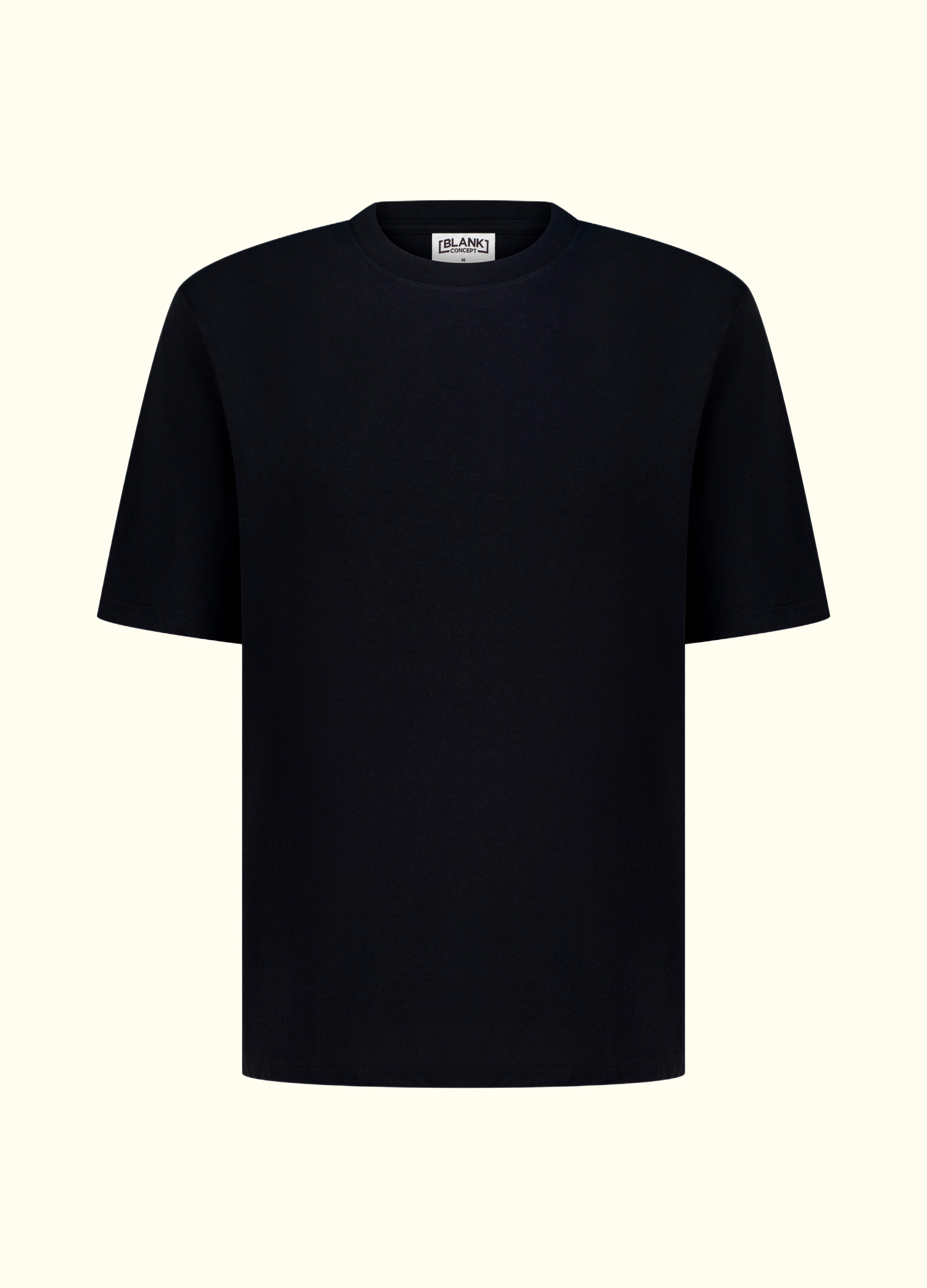 The Comfort Fit in Black — oversized Suvin cotton t-shirt, front view.