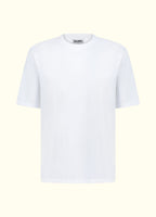 The Comfort Fit in White — oversized Suvin cotton t-shirt, front view.
