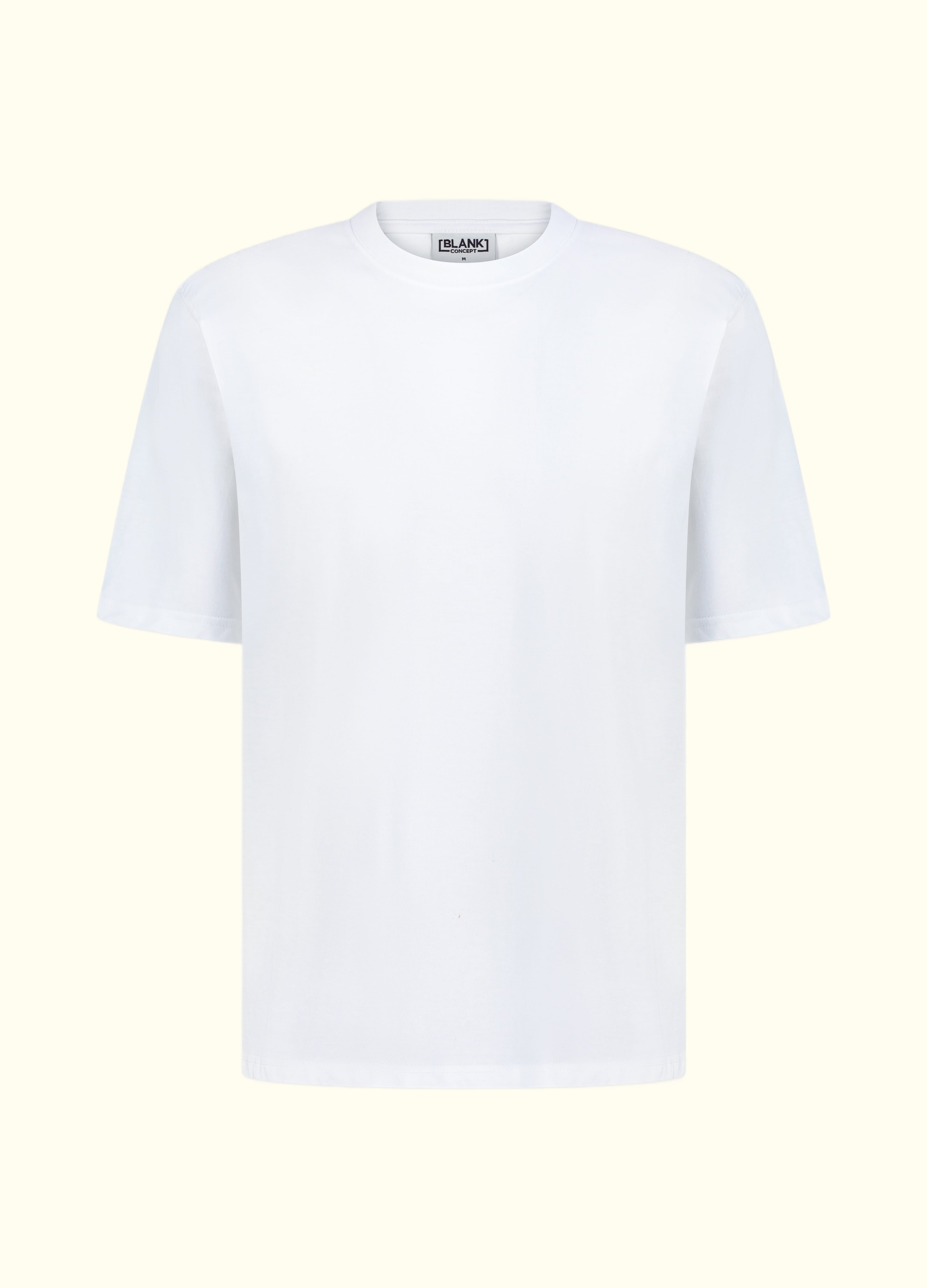 The Comfort Fit in White — oversized Suvin cotton t-shirt, front view.