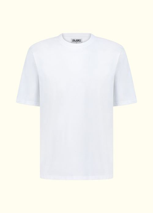 The Comfort Fit in White — oversized Suvin cotton t-shirt, front view.