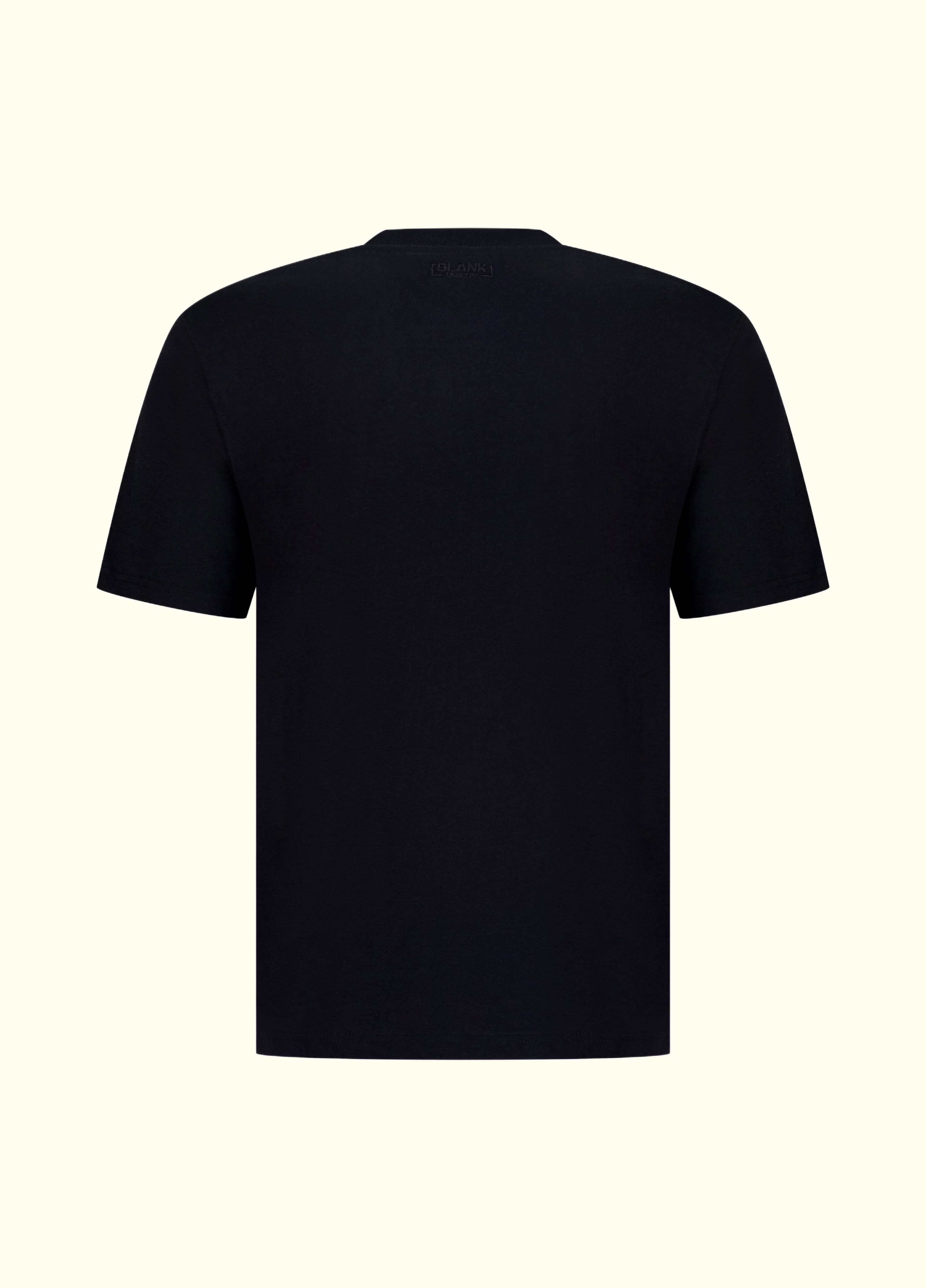 The Standard Fit in Black — regular-fit Suvin cotton t-shirt, back view.