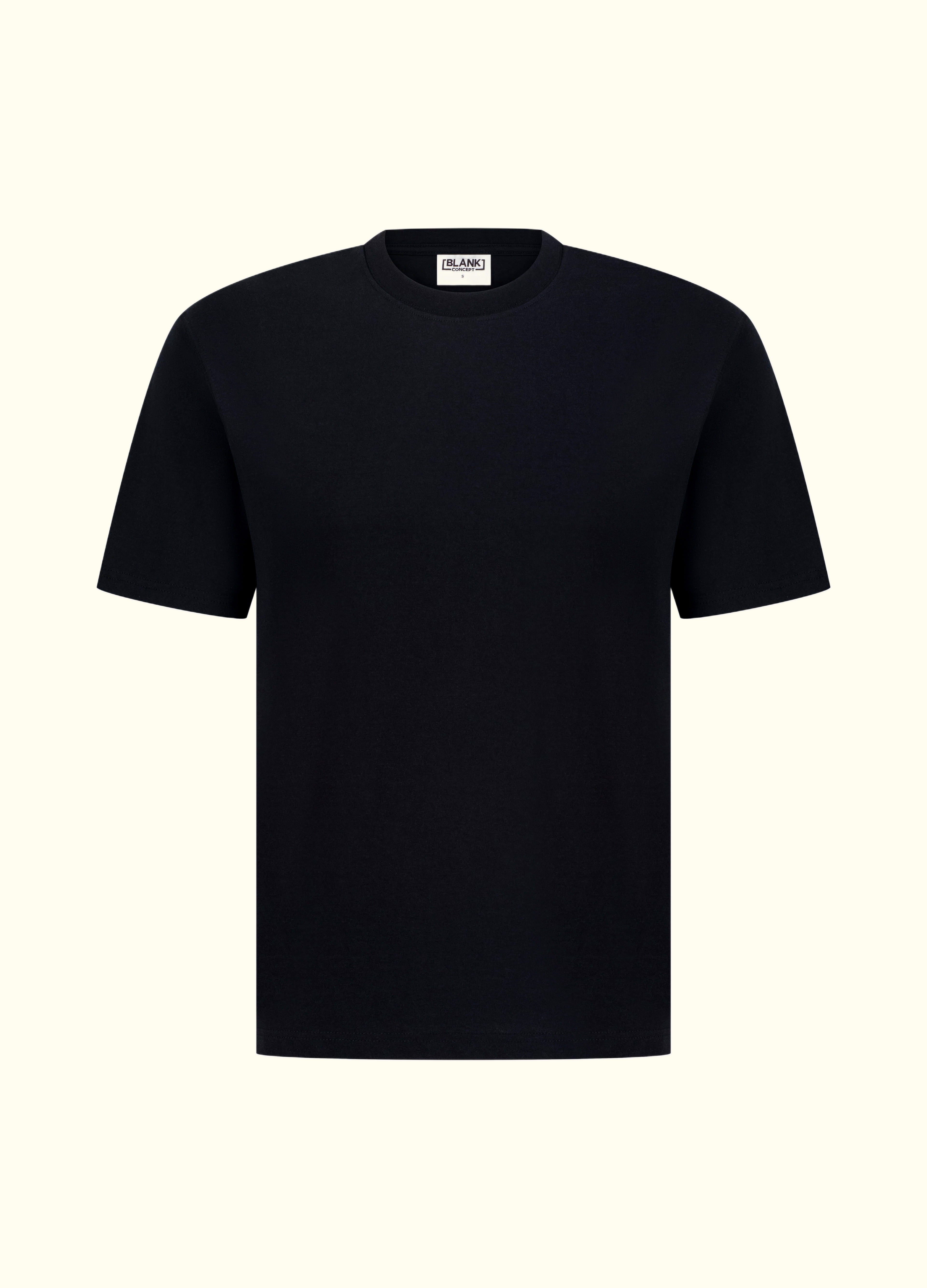 The Standard Fit in Black — regular-fit Suvin cotton t-shirt, front view.